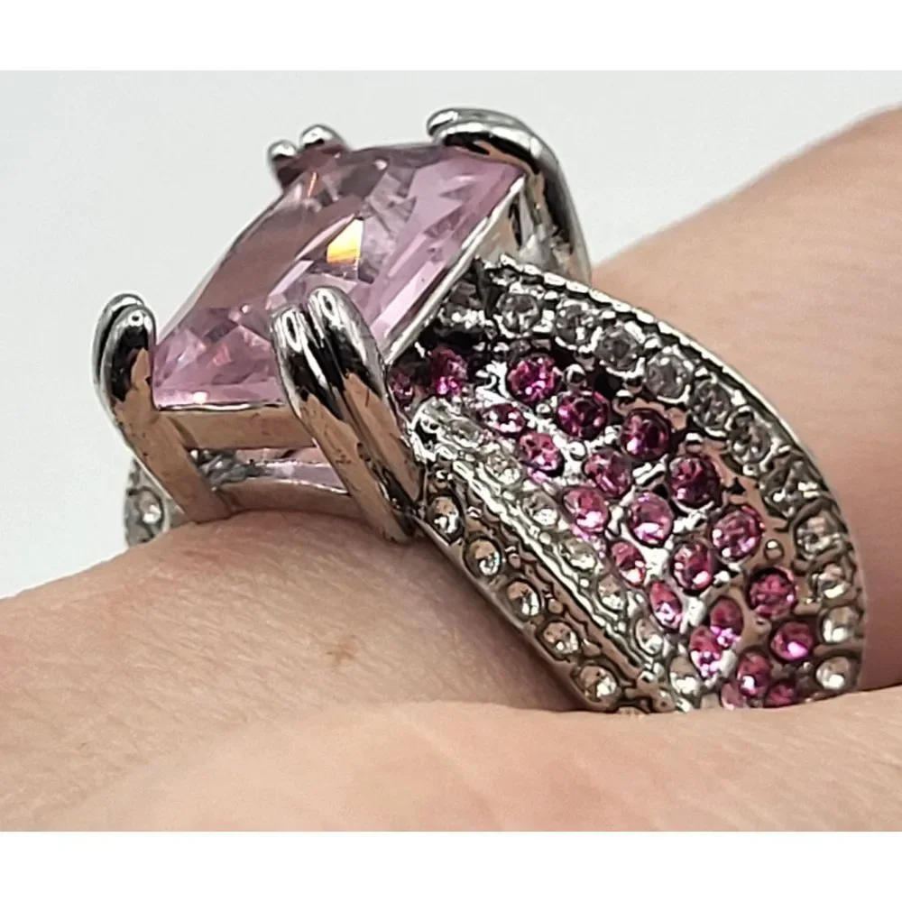 Chunky Estate Pink Diamond Ring Womens Engagement Ring Size 9